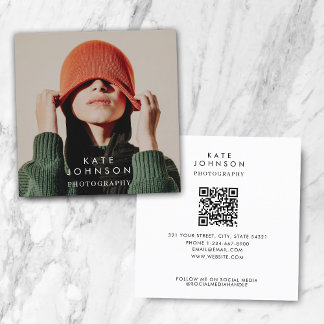 Carte De Visite Carré Moderne Tendance photo intégrale QR Code Médias so