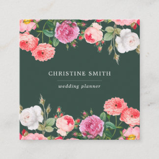 Carte De Visite Carré Moderne Vintage Simple Floral Rose Business