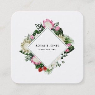 Carte De Visite Carré Moins de fleurs à l'aquarelle tropicale Monstera