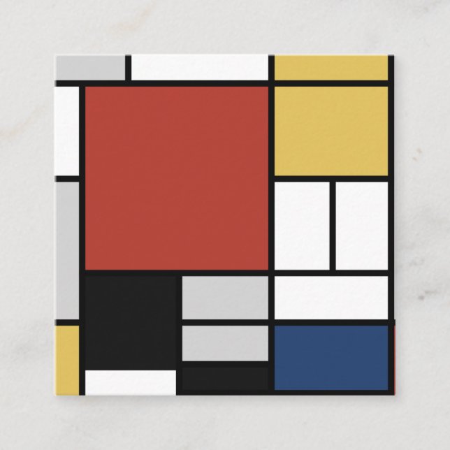 Carte De Visite Carré Mondrian Peinture Rouge Plane Jaune Noir Gris Bleu (Devant)