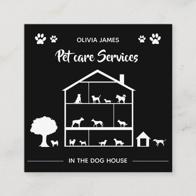 Carte De Visite Carré Monochrome dans les services de soins pour animaux (Devant)