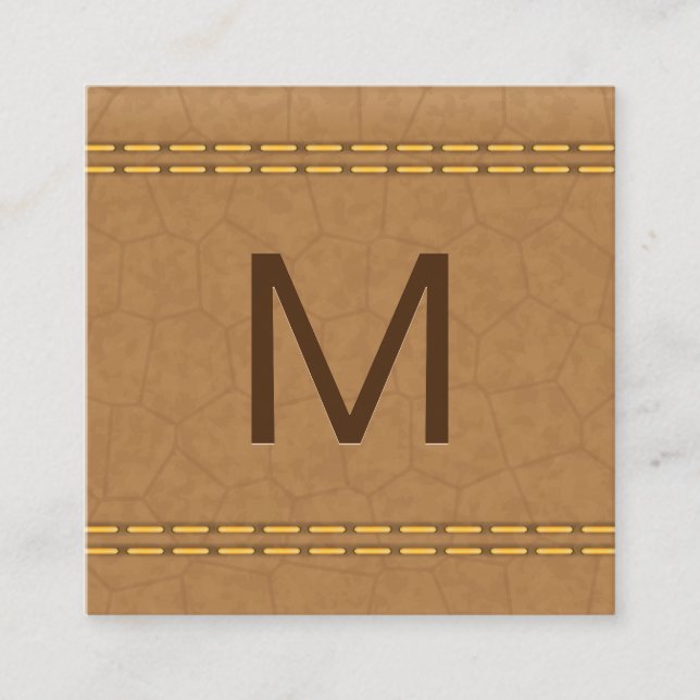 Carte De Visite Carré Monogram | Cuir Brun Double Piqué (Devant)
