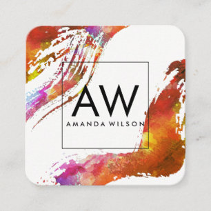 Carte De Visite Carré Monogramme avec aquarelle moderne brossé