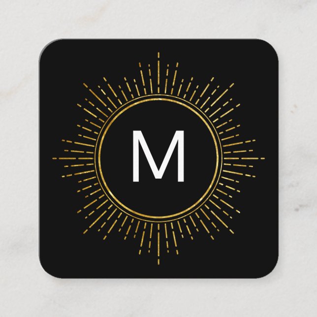 Carte De Visite Carré Monogramme avec éléments Faux Gold Illuminés (Devant)