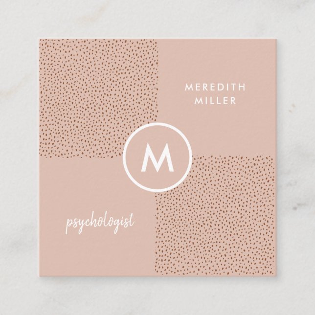 Carte De Visite Carré Monogramme beige tendance avec Boho en terre cuite (Devant)