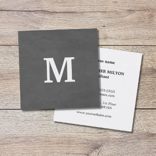 Carte De Visite Carré Monogramme blanc gris élégant professionnel