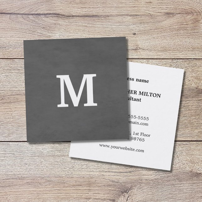 Carte De Visite Carré Monogramme blanc gris élégant professionnel (Créateur téléchargé)