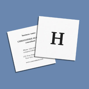 Carte De Visite Carré Monogramme blanc noir minimal élégant