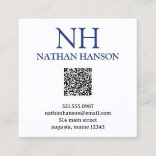 Carte De Visite Carré Monogramme bleu simple moderne
