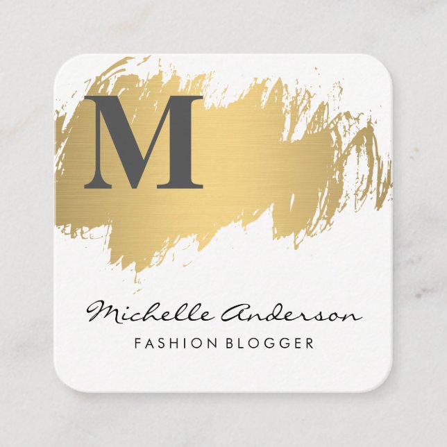 Carte De Visite Carré Monogramme brossé en or Faux | Style (Devant)