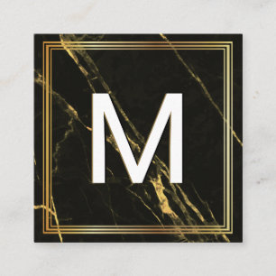 Carte De Visite Carré Monogramme Cadre classique Marbre d'or noir
