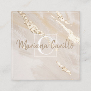 Carte De Visite Carré Monogramme Chic Gold Foil Marble