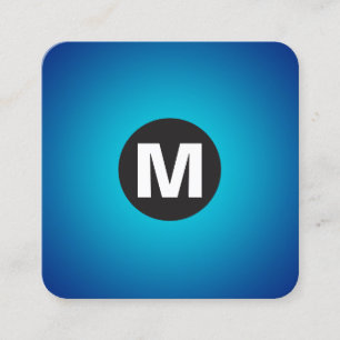 Carte De Visite Carré Monogramme circulaire - Dégradé - Cyan sur Dp Navy