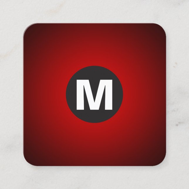 Carte De Visite Carré Monogramme circulaire - Dégradé - Rouge à noir (Devant)