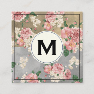Carte De Visite Carré Monogramme Couleur Blocs Vintage motif floral