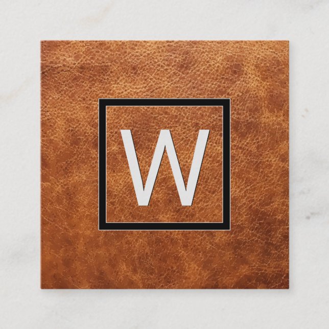 Carte De Visite Carré Monogramme | Cuir Brown (Devant)