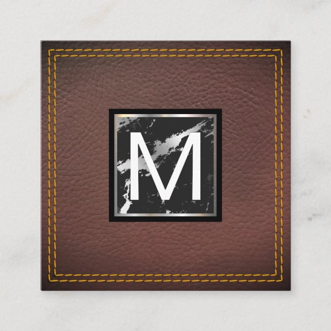 Carte De Visite Carré Monogramme | Cuir | Découpe en marbre (Devant)