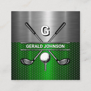 Carte De Visite Carré Monogramme de golf Metallic Green et Argent