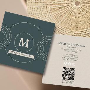 Carte De Visite Carré Monogramme de ligne géométrique verte élégante mod