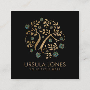 Carte De Visite Carré Monogramme de luxe Golden Calligraphy avec lettre 