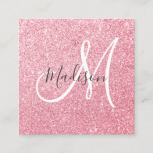 Carte De Visite Carré Monogramme de Parties scintillant dorée Glam Blush