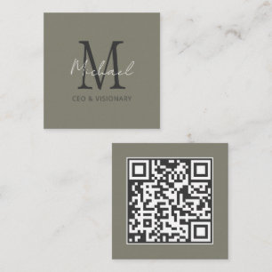 Carte De Visite Carré Monogramme d'égout moderne QR Code