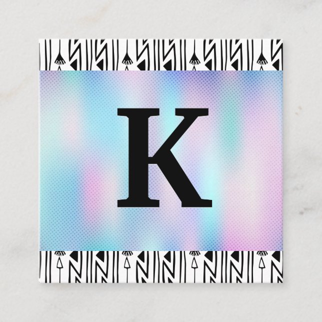Carte De Visite Carré Monogramme | Dégradé holographique (Devant)