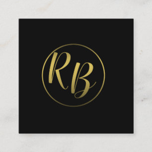 Carte De Visite Carré Monogramme d'or noir simple professionnel