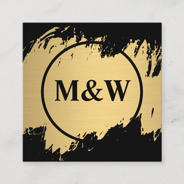 Carte De Visite Carré Monogramme Elegant Faux Gold Grunge (Devant)