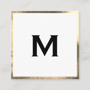 Carte De Visite Carré Monogramme Elegant Faux Golden Border