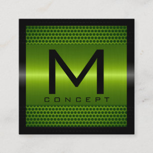 Carte De Visite Carré Monogramme Élégant Vert métallique moderne