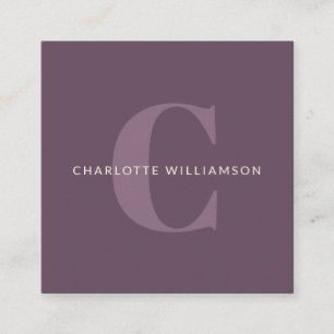 Carte De Visite Carré Monogramme et nom personnalisés simples en violet