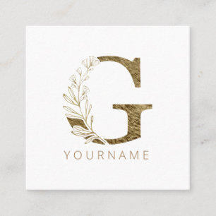Carte De Visite Carré Monogramme floral G Élégant alliage d'or
