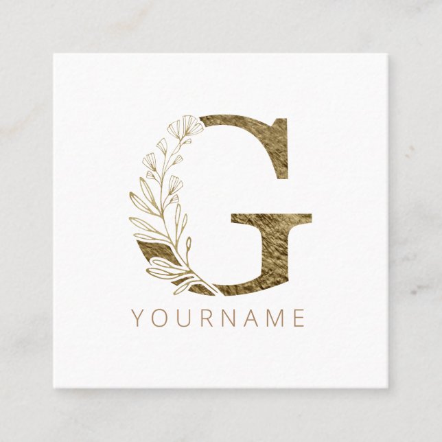 Carte De Visite Carré Monogramme floral G Élégant alliage d'or (Devant)