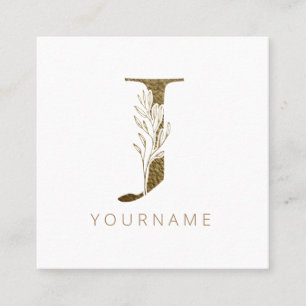 Carte De Visite Carré Monogramme floral J Elegant Gold Foliing