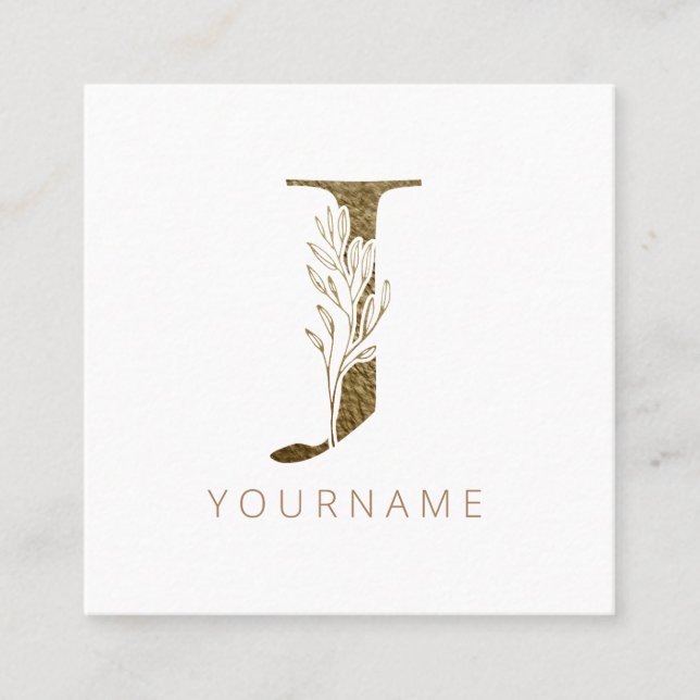 Carte De Visite Carré Monogramme floral J Elegant Gold Foliing (Devant)