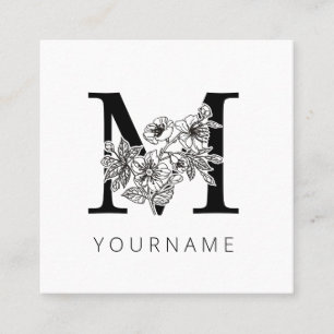 Carte De Visite Carré Monogramme floral M Sakura Fleurs de cerisiers
