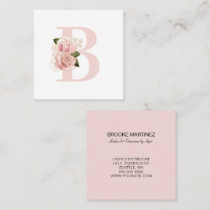 Carte De Visite Carré Monogramme floral Rose pâle