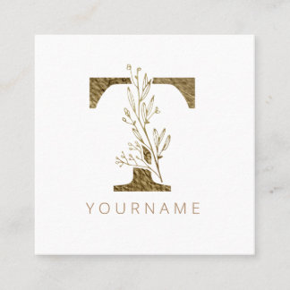 Carte De Visite Carré Monogramme floral T Élégant alliage d'or