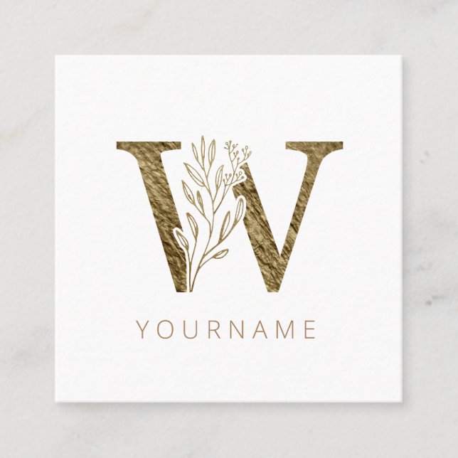 Carte De Visite Carré Monogramme floral W Elegant Gold Foliing (Devant)
