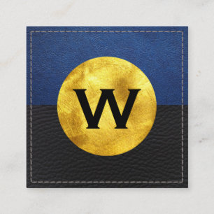 Carte De Visite Carré Monogramme Gold Foil Bloc couleur cuir