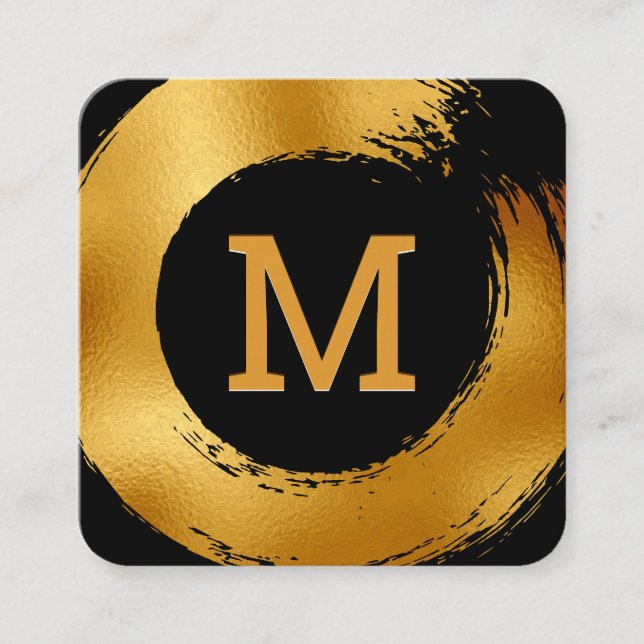 Carte De Visite Carré Monogramme | Gold Foil Circulaire broyée (Devant)