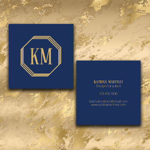Carte De Visite Carré Monogramme Gold Navy Moderne minimaliste chic