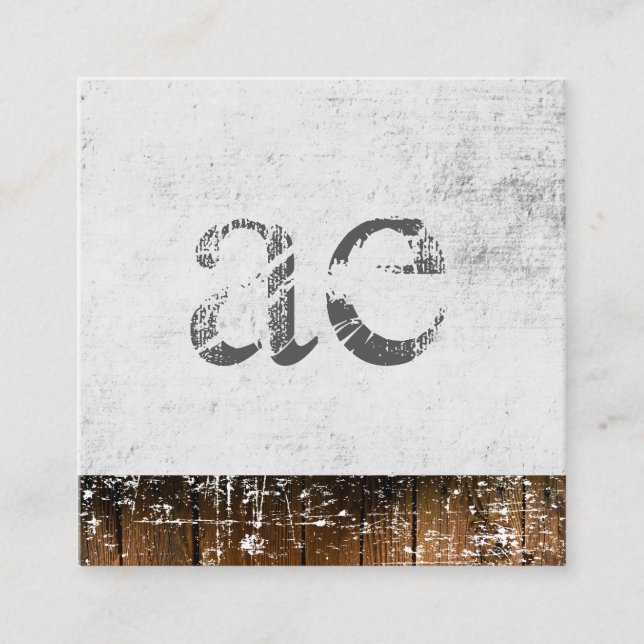 Carte De Visite Carré Monogramme Grunge Texture Bois rustique (Devant)