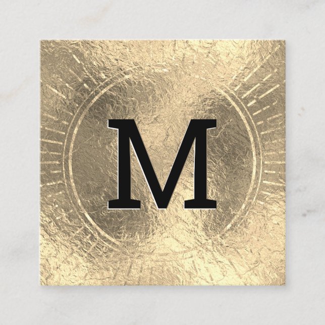 Carte De Visite Carré Monogramme | Huile d'or| Marbre noir (Devant)