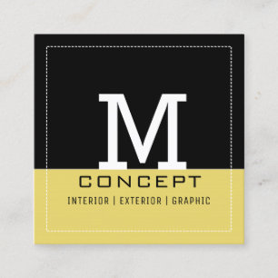 Carte De Visite Carré Monogramme Jaune Arylide Noir Professionnel