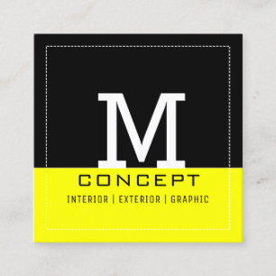 Carte De Visite Carré Monogramme jaune noir moderne professionnel