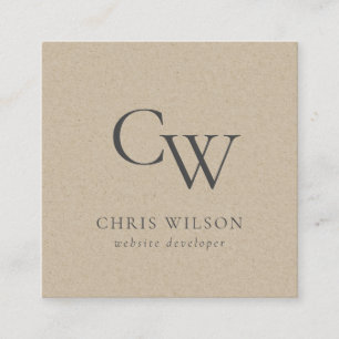 Carte De Visite Carré Monogramme Kraft simple minimal initial