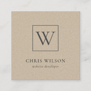 Carte De Visite Carré Monogramme Kraft simple minimal initial
