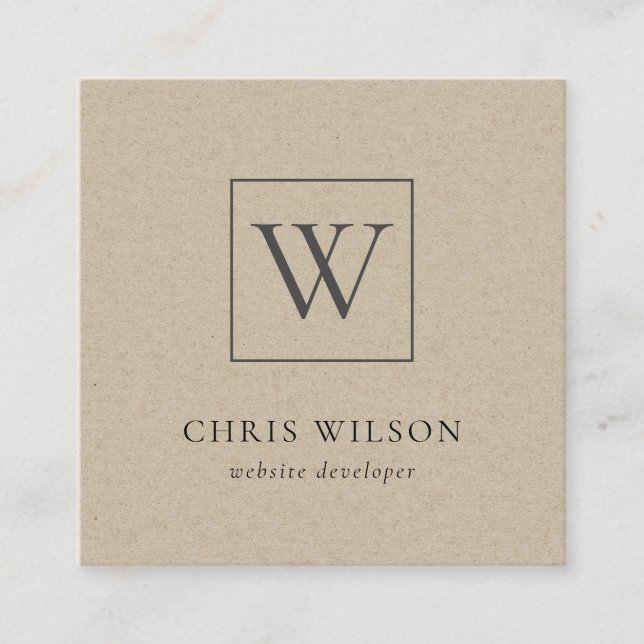 Carte De Visite Carré Monogramme Kraft simple minimal initial (Devant)